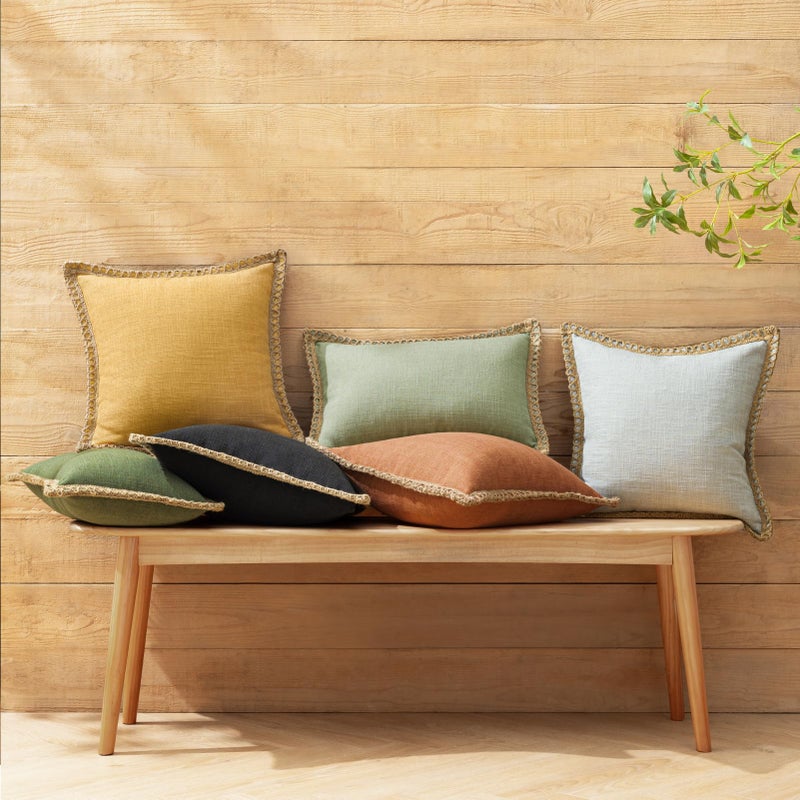 Phantoscope Pack of 2 Farmhouse Decorative Solid Throw Decorative Pillow Cover Burlap Linen Trimmed Tailored Edges Orange 18 x 18 inches, 45 x 45 cm - Image 5